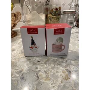 2023 Hallmark Great-Granddaughter Snowman Hot Cocoa Mug Christmas Ornament LOT